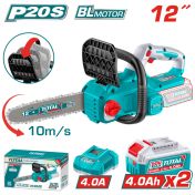 Акумулаторен верижен трион TOTAL Industrial, 12", 20 V, 2 x 4 Ah