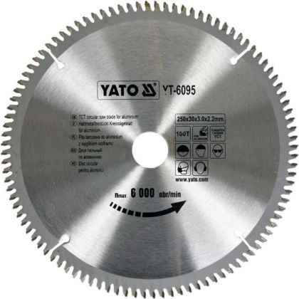 Карбиден диск за циркуляр, за рязане на алуминий YATO, Ф 250 x 30, T 100