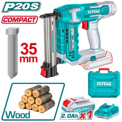 Акумулаторен такер за пирони TOTAL Industrial, 20 V, 1 x 2.0 Ah, F15 - F35