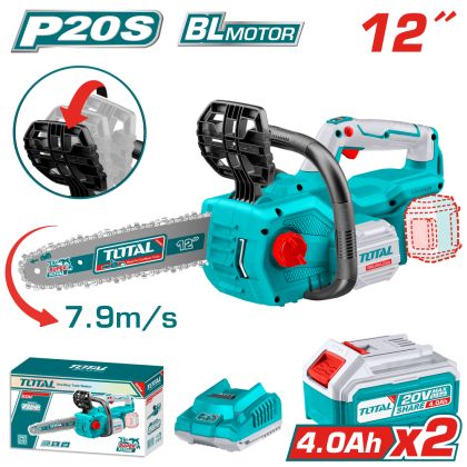 Акумулаторен верижен трион TOTAL Industrial, 12", 2x20V/4Ah