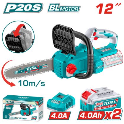 Акумулаторен верижен трион TOTAL Industrial, 12", 20 V, 2 x 4 Ah
