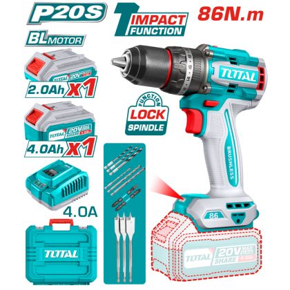 Акумулаторен ударен безчетков винтоверт TOTAL Industrial, 20 V, 86 Nm, 1 x 2/4 Ah, TL IND TIDLI20868E Industrial