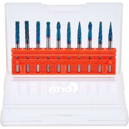 Комплект карбидни фрези FORTIS, Bluetec, опашка 3 мм, 10 части, FORTIS 4317784735650