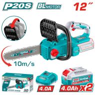 Акумулаторен верижен трион TOTAL Industrial, 12", 20 V, 2 x 4 Ah