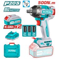 Акумулаторен ударен безчетков гайковерт TOTAL INDUSTRIAL, 1/2", 20 V, 500 Nm, 2 х 4 Ah, TL IND TIWLI2050E INDUSTRIAL