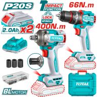Комплект акумулаторни ударни винтоверт и гайковерт TOTAL, 20 V, 2 x 2 Ah, TL IND TCKLI20275E
